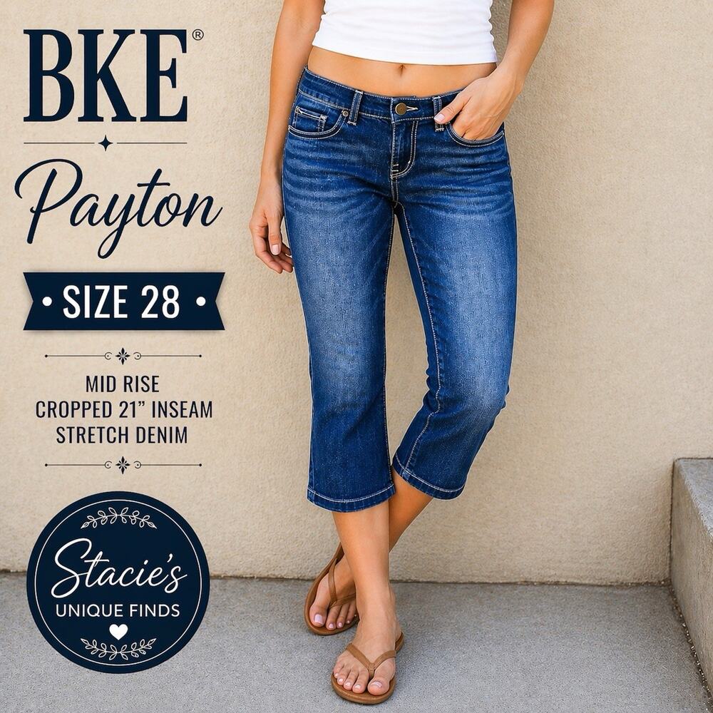 BKE Payton Jeans Womens 28x24 Cropped Mid Rise Dark Wash Stretch Denim
